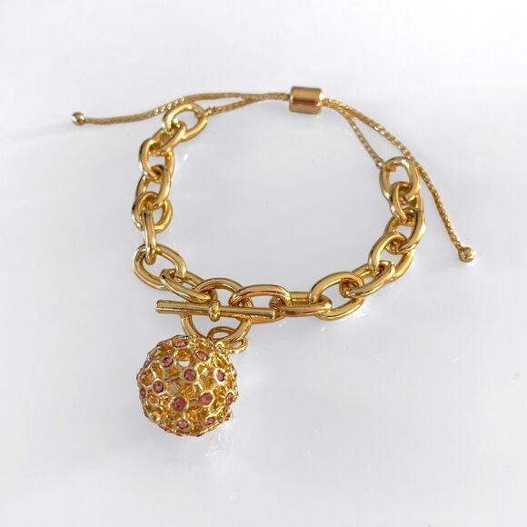 Gold Chain Link Rhinestone Charm Bracelet - Picture 1 of 3
